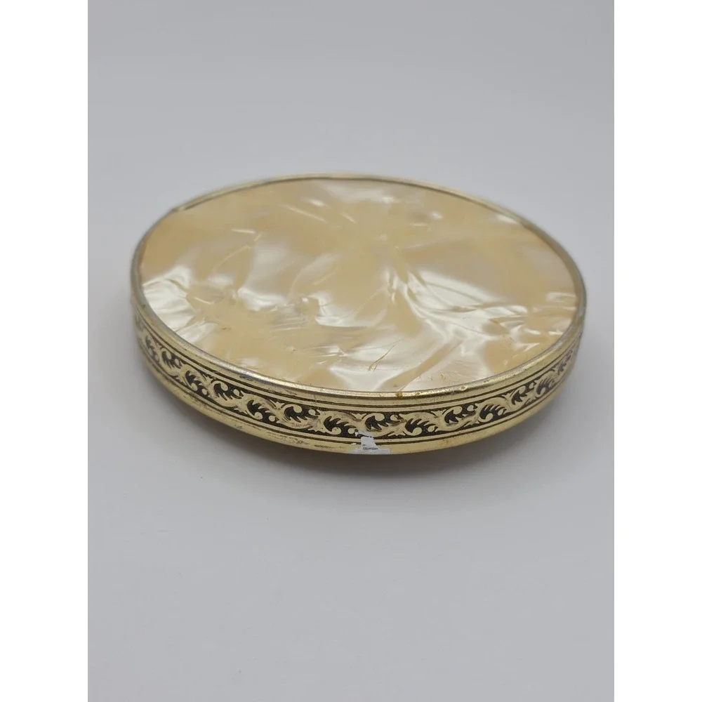Vintage Japan Faux Mother Of Pearl Compact Folding Vanity Makeup Mirror Travel